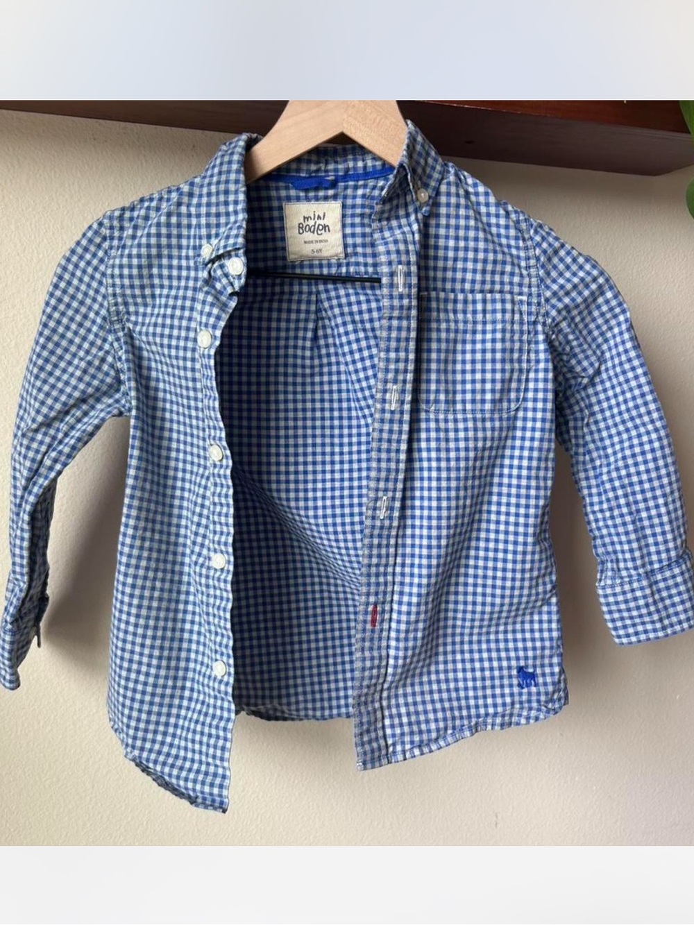 Mini Boden Blue and White Gingham Button-Down Shirt